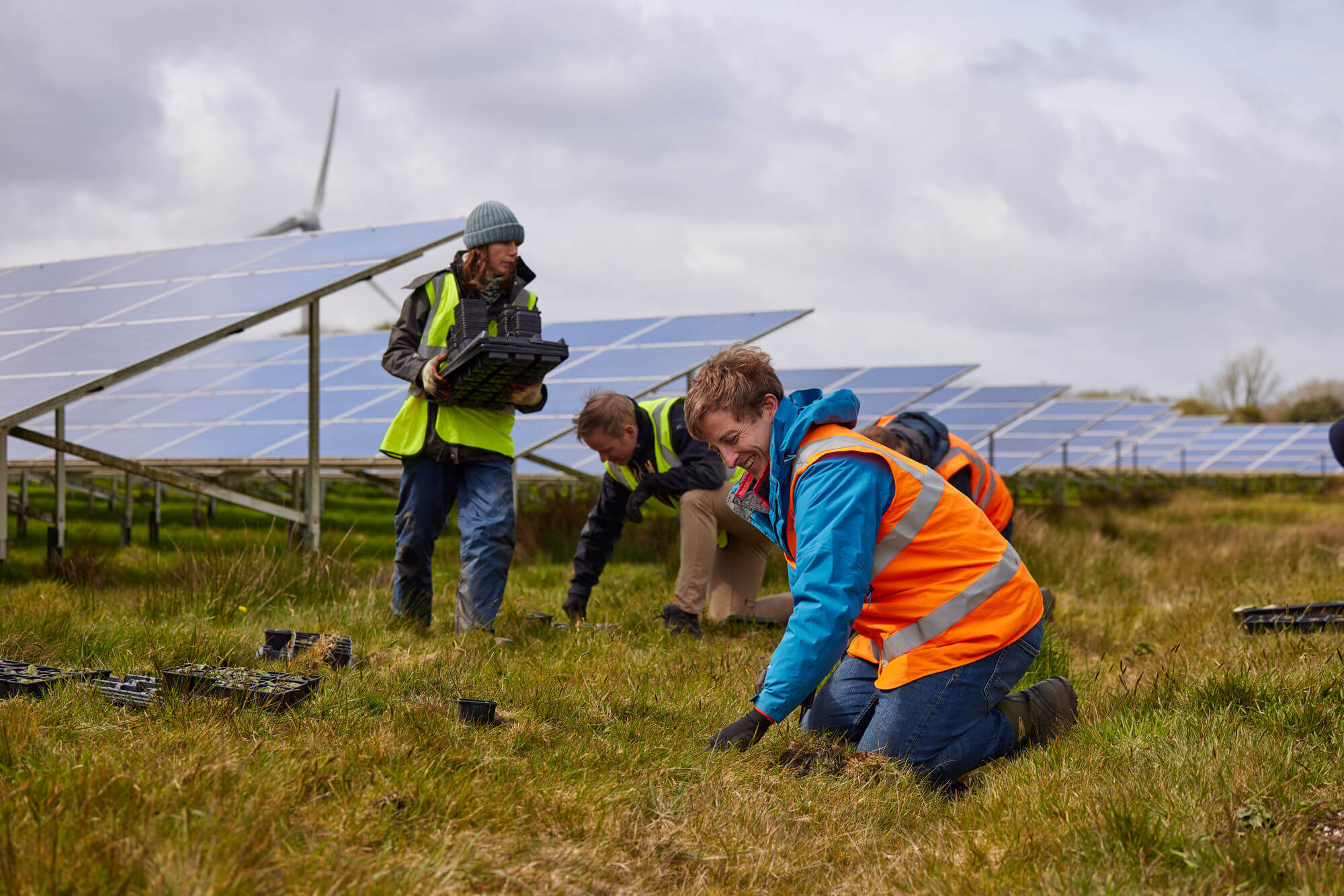 team working on solar farm